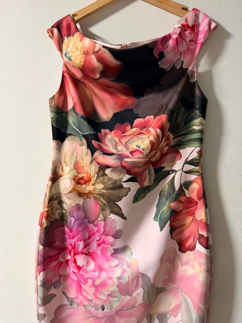 Ted Baker Pink and Black Floral Midi Dress